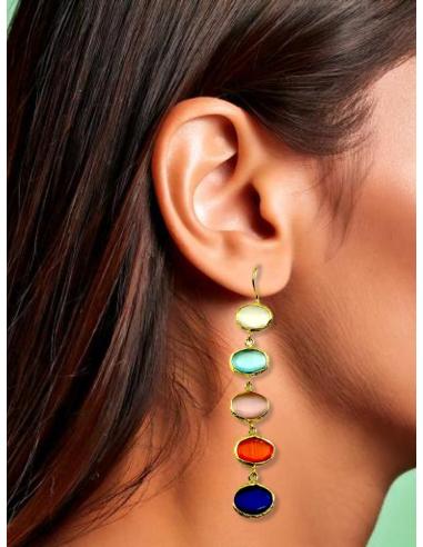 PENDIENTES BODA LARGOS DE PIEDRAS MULTICOLORES | JOYAS INVITADA