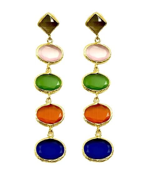 PENDIENTES LARGOS MULTICOLORES DE PIEDRA PARA BODA | JOYAS INVITADA
