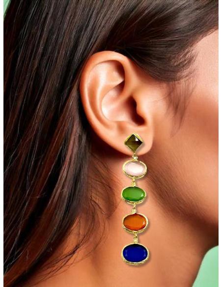 PENDIENTES LARGOS MULTICOLORES DE PIEDRA PARA BODA | JOYAS INVITADA