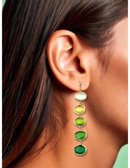 PENDIENTES BODA LARGOS PIEDRAS VERDES Y AMARILLAS | JOYAS INVITADA