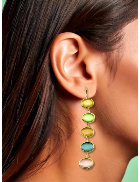 PENDIENTES BODA LARGOS DE PIEDRAS COLORES PASTEL | JOYAS INVITADA