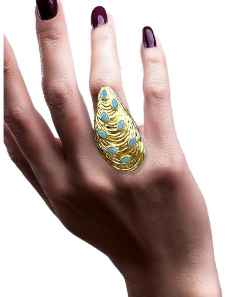 ANILLOS MUJER DORADOS Y AZULES DISEÑO MEJILLON | JOYAS MADRID