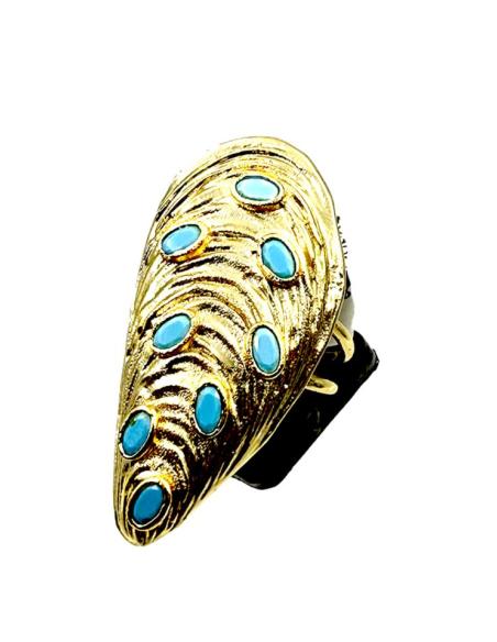 ANILLOS MUJER DORADOS Y AZULES DISEÑO MEJILLON | JOYAS MADRID