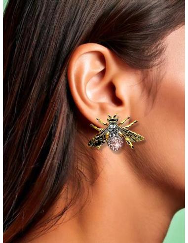 PENDIENTES CORTOS MUJER INSECTOS DORADOS Y CIRCON | PENDIENTES MUJER