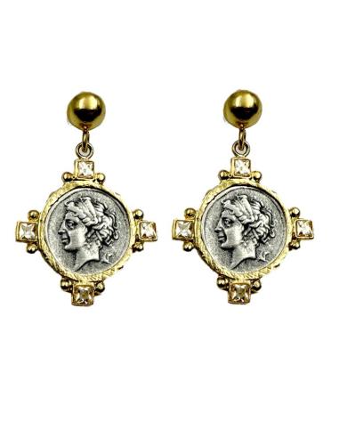PENDIENTES MUJER DE MONEDAS ANTIGUAS Y CIRCONITAS | ALTA BISUTERIA