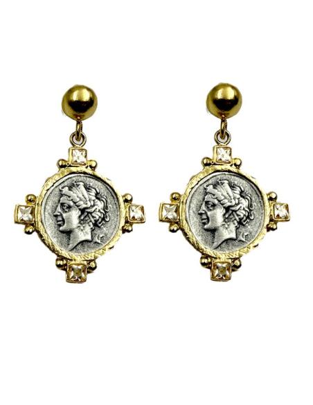 PENDIENTES MUJER DE MONEDAS ANTIGUAS Y CIRCONITAS | ALTA BISUTERIA