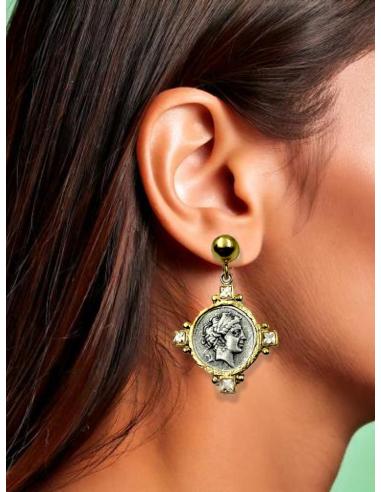 PENDIENTES MUJER DE MONEDAS ANTIGUAS Y CIRCONITAS | ALTA BISUTERIA