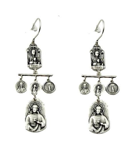 PENDIENTES MUJER PLATEADOS LARGOS CON MEDALLAS | ALTA BISUTERIA
