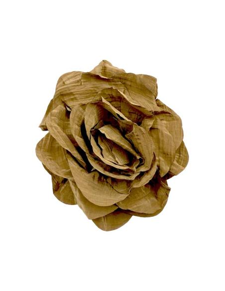 FLORES TELA CAMEL O MARRON CARAMELO DE BODA | BROCHE Y TOCADO