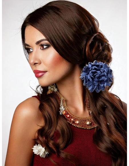 FLORES AZULES MARINO DE FIESTA Y BODA PARA MADRINA | BROCHE Y TOCADO INVITADA