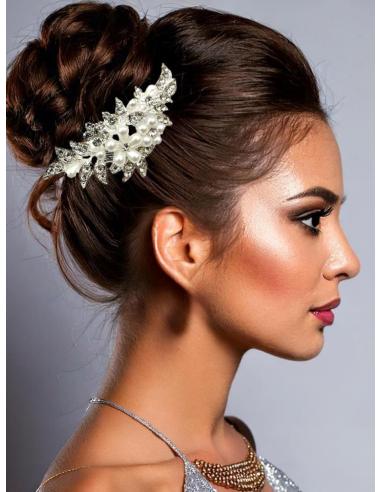 PEINETAS PLATEADAS FIESTA Y BODA CRISTAL Y PERLAS | TOCADOS MUJER