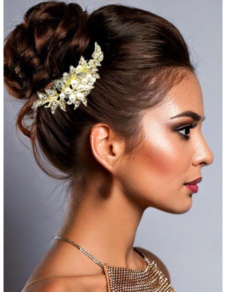 PEINETAS DORADAS FIESTA Y BODA CRISTAL Y PERLAS | TOCADOS MUJER