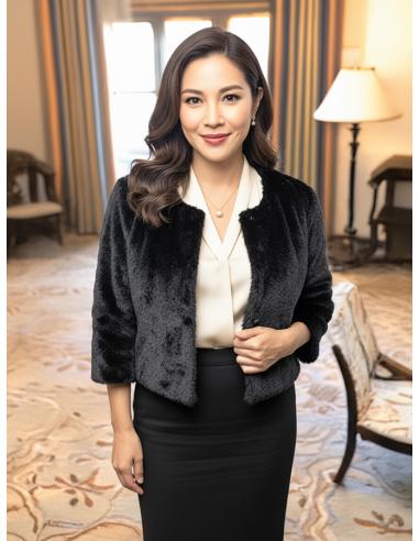 CHAQUETAS PELO NEGRAS DE INVITADAS BODAS INVIERNO | ABRIGO CAPA