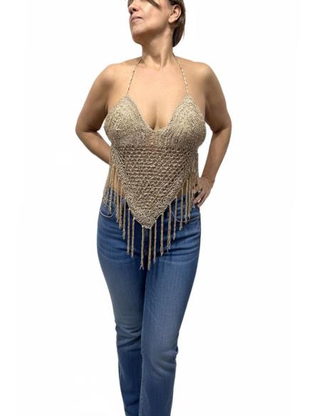 CORPIÑOS DORADOS DE FIESTA TOP FLECOS Y CROCHET | MODA MUJER