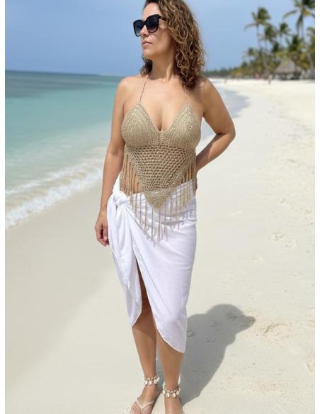 CORPIÑOS DORADOS DE FIESTA TOP FLECOS Y CROCHET | MODA MUJER