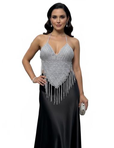 CORPIÑOS PLATEADOS DE FIESTA TOP FLECOS Y CROCHET | MODA MUJER