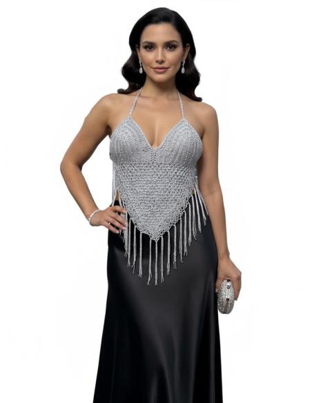 CORPIÑOS PLATEADOS DE FIESTA TOP FLECOS Y CROCHET | MODA MUJER