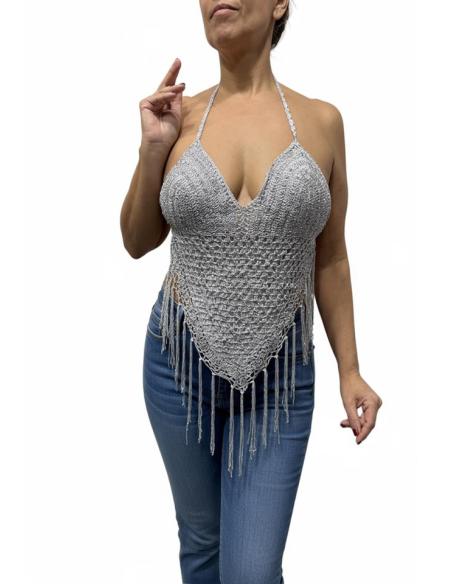 CORPIÑOS PLATEADOS DE FIESTA TOP FLECOS Y CROCHET | MODA MUJER