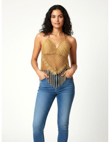 CORPIÑOS MOSTAZA CURRY DE FIESTA TOP CROCHET | MODA MUJER