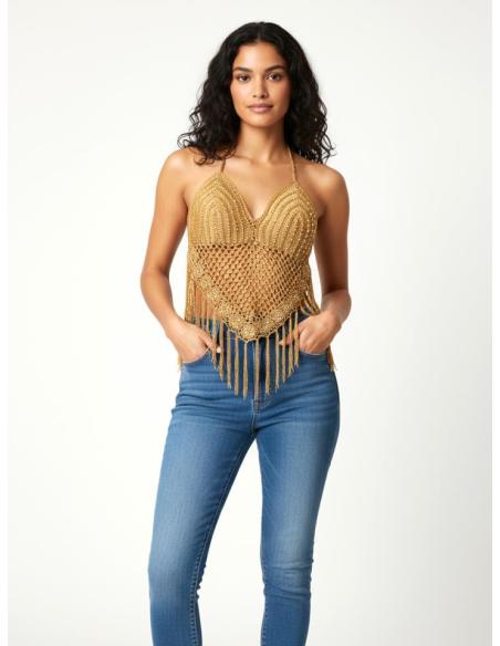 CORPIÑOS MOSTAZA CURRY DE FIESTA TOP CROCHET | MODA MUJER