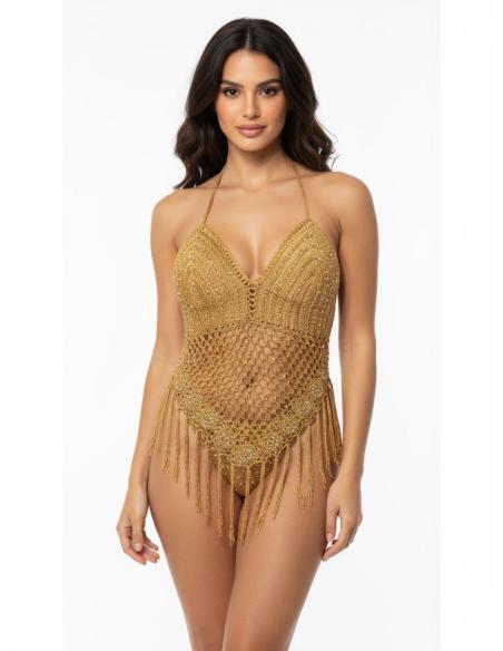 CORPIÑOS MOSTAZA CURRY DE FIESTA TOP CROCHET | MODA MUJER