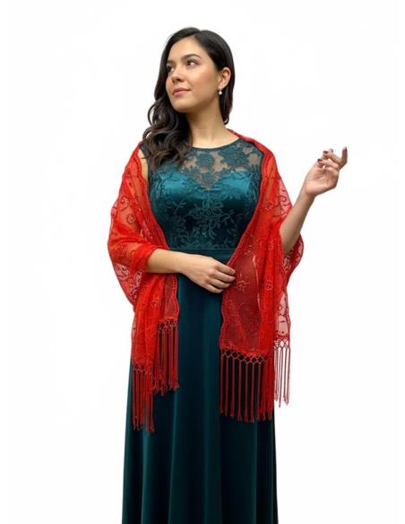 CHALES DE FIESTA ROJOS CON LENTEJUELAS Y FLECOS | INVITADA