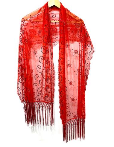CHALES DE FIESTA ROJOS CON LENTEJUELAS Y FLECOS | INVITADA