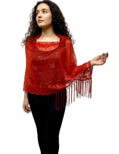 CHALES DE FIESTA ROJOS CON LENTEJUELAS Y FLECOS | INVITADA
