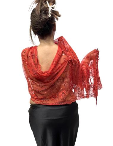CHALES DE FIESTA ROJOS CON LENTEJUELAS Y FLECOS | INVITADA
