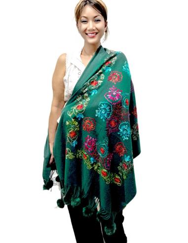 CHALES VERDES BOTELLA TIPO PASHMINA FLORAL | BUFANDAS MUJER