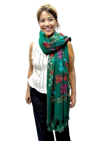 CHALES VERDES BOTELLA TIPO PASHMINA FLORAL | BUFANDAS MUJER