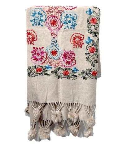 CHALES BEIGE TOSTADO TIPO PASHMINA FLORAL | BUFANDAS MUJER