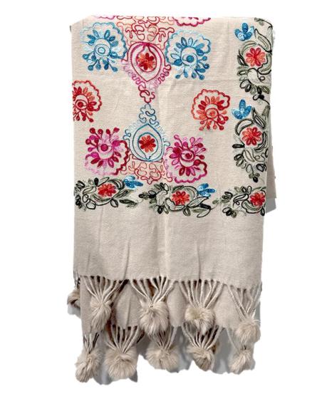 CHALES BEIGE TOSTADO TIPO PASHMINA FLORAL | BUFANDAS MUJER