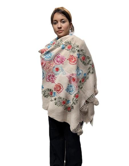 CHALES BEIGE TOSTADO TIPO PASHMINA FLORAL | BUFANDAS MUJER