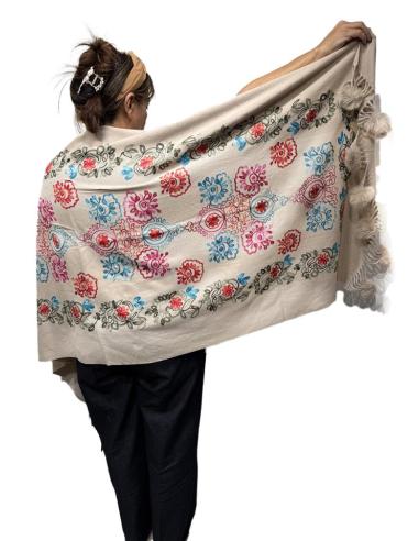 CHALES BEIGE TOSTADO TIPO PASHMINA FLORAL | BUFANDAS MUJER