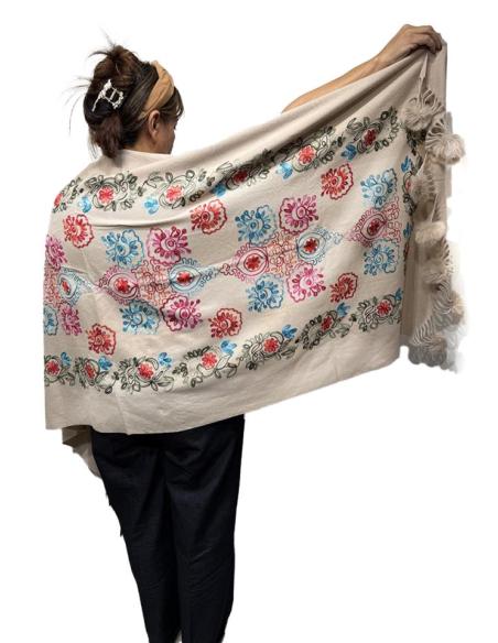 CHALES BEIGE TOSTADO TIPO PASHMINA FLORAL | BUFANDAS MUJER