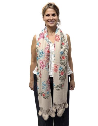 CHALES BEIGE TOSTADO TIPO PASHMINA FLORAL | BUFANDAS MUJER