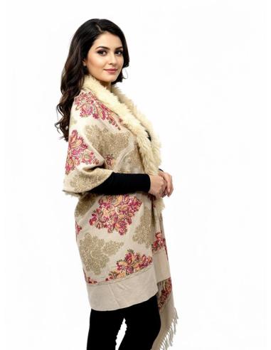 CHALES BEIGE CON ELEGANTE BORDADO PARA INVIERNO | BUFANDAS MUJER