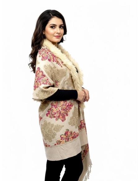 CHALES BEIGE CON ELEGANTE BORDADO PARA INVIERNO | BUFANDAS MUJER