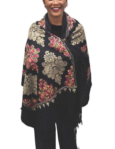 CHALES NEGROS CON BORDADOS Y PELO PARA INVIERNO | BUFANDAS