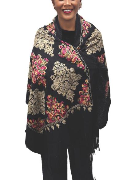 CHALES NEGROS CON BORDADOS Y PELO PARA INVIERNO | BUFANDAS