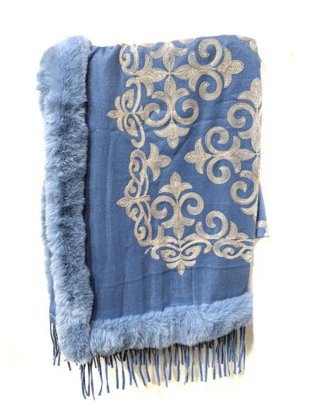 CHALES MUJER AZULES CLARO Y DETALLES PELO LARGO | BUFANDAS
