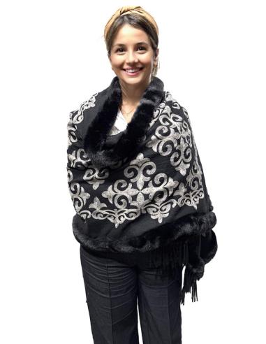 CHALES MUJER NEGROS CON BEIGE Y DETALLE PELO LARGO | BUFANDAS