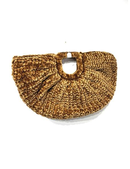 BOLSOS TERCIOPELO MARRON CAMEL CON ASA DE MANO | MODA MUJER