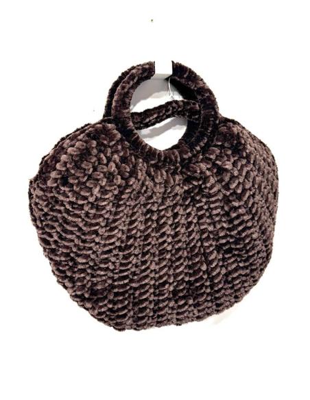 BOLSOS MARRONES DE ASA EN PUNTO CROCHET TERCIOPELO | MODA MUJER
