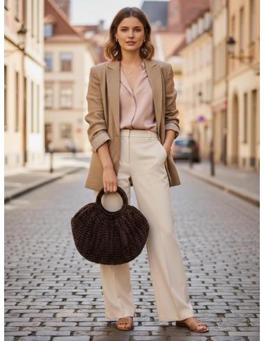 BOLSOS MARRONES DE ASA EN PUNTO CROCHET TERCIOPELO | MODA MUJER