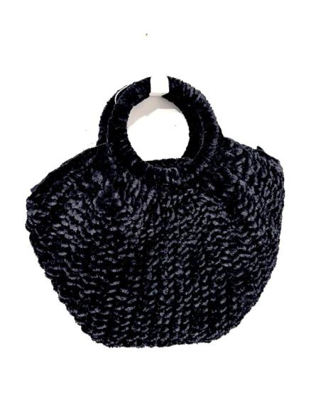 BOLSOS NEGROS DE ASA EN PUNTO CROCHET TERCIOPELO | MODA MUJER