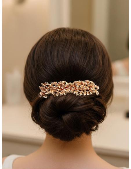 PEINETAS BODA COLOR ORO ROSA CON HOJITAS | PEINAS INVITADA