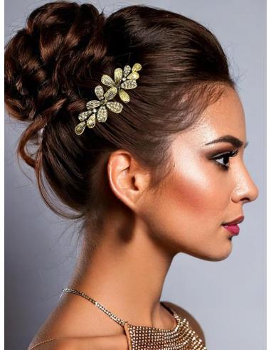 PEINETAS DORADAS CON FLORES Y DESTELLOS CRISTAL | PEINAS BODAS