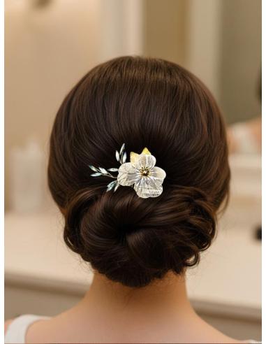 PEINETAS BODA DORADAS PEQUEÑAS CON FLOR Y CRISTAL | PEINAS NOVIA